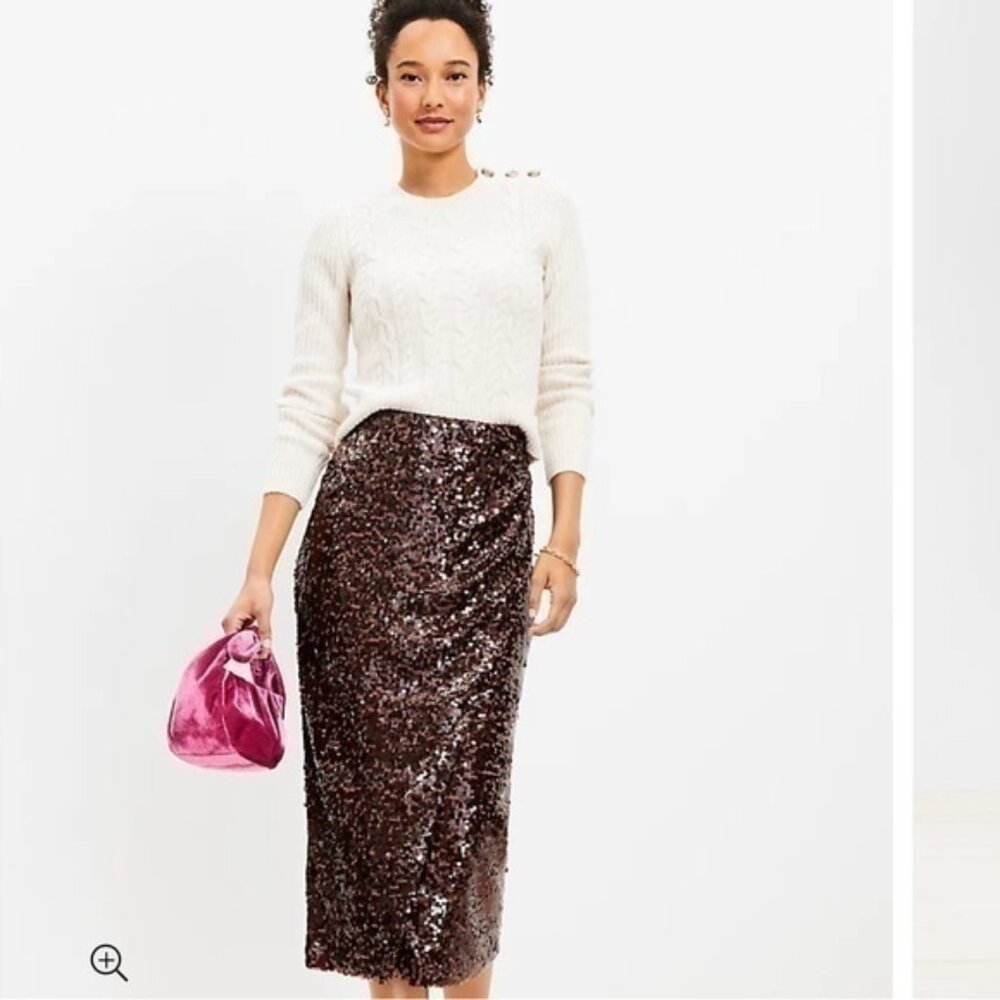Loft  Womens Dark Brown Sequin Wrap Midi Skirt size 0